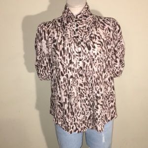 Anthropologie Leopard Print Button-Up Blouse in Cream and Brown